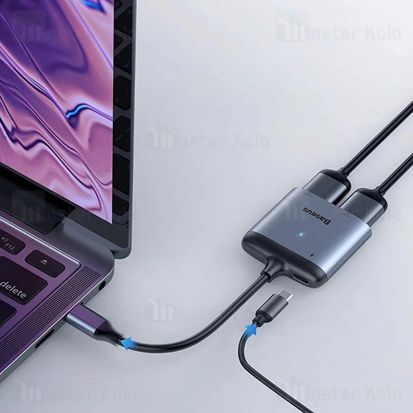 کابل تبدیل پورت Type-C به HDMI و Type-C بیسوس Baseus USB-C to 2x HDMI and USB-C PD CAHUB-I0G