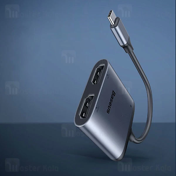 کابل تبدیل پورت Type-C به HDMI و Type-C بیسوس Baseus USB-C to 2x HDMI and USB-C PD CAHUB-I0G