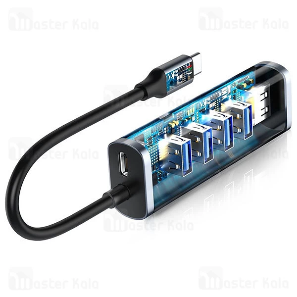 تبدیل Type-C به USB بیسوس Baseus Type-C to USB3x4+PD HUB adapter CAHUB-Q0G دارای 4 پورت