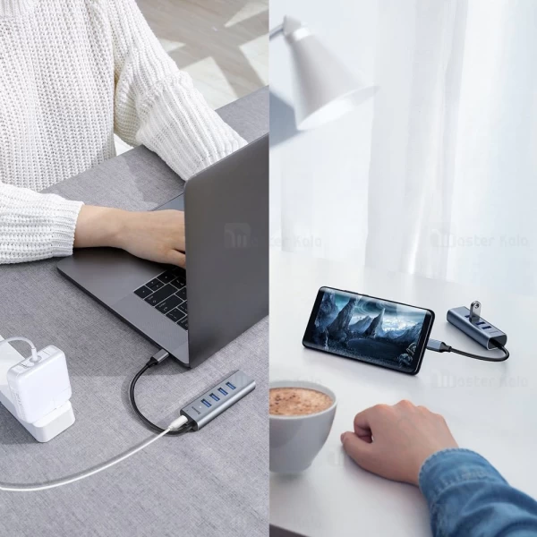 تبدیل Type-C به USB بیسوس Baseus Type-C to USB3x4+PD HUB adapter CAHUB-Q0G دارای 4 پورت
