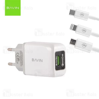 شارژر دیواری باوین Bavin PC388Y QC3 Charger توان 2.4 آمپر و همراه با کابل