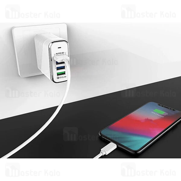 شارژر دیواری باوین Bavin PC522 QC3 Charger دارای 4 پورت و توان 3.4 آمپر