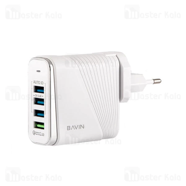 شارژر دیواری باوین Bavin PC522 QC3 Charger دارای 4 پورت و توان 3.4 آمپر