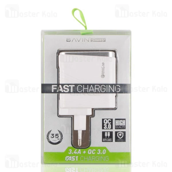 شارژر دیواری باوین Bavin PC522 QC3 Charger دارای 4 پورت و توان 3.4 آمپر