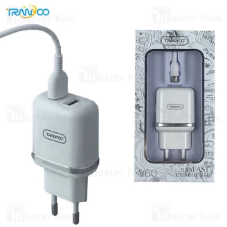 شارژر دیواری ترانیو Tranyoo V60 2.4A دو پورت با کابل همراه