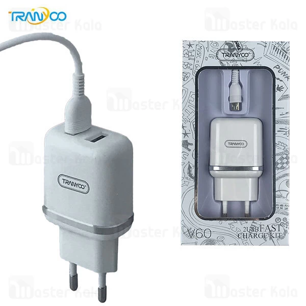 شارژر دیواری ترانیو Tranyoo V60 2.4A دو پورت با کابل همراه