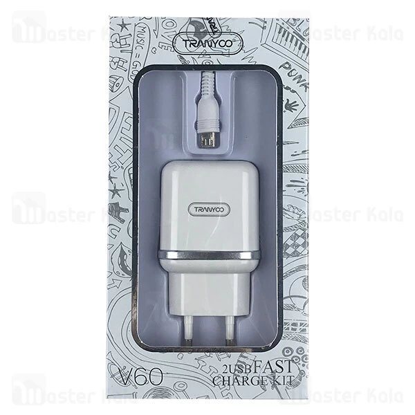 شارژر دیواری ترانیو Tranyoo V60 2.4A دو پورت با کابل همراه