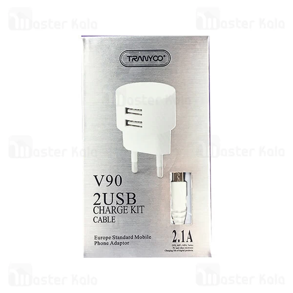 شارژر دیواری ترانیو Tranyoo V90 2.1A Charge Kitدو پورت با کابل همراه