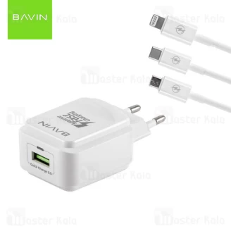 شارژر دیواری باوین Bavin PC635Y QC3 Charger توان 2.4 آمپر و همراه با کابل