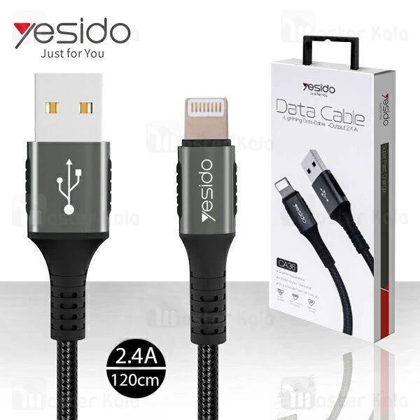 کابل لایتنینگ Yesido CA36 Lightning Data Cable 1.2M 2.4A