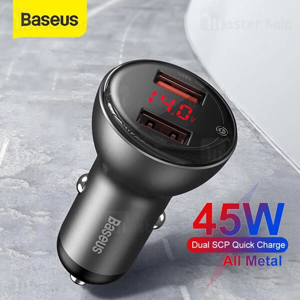 شارژر فندکی سوپر شارژ بیسوس Baseus Digital Dual Quick Charger 45W TZCCBX-B0G همراه کابل