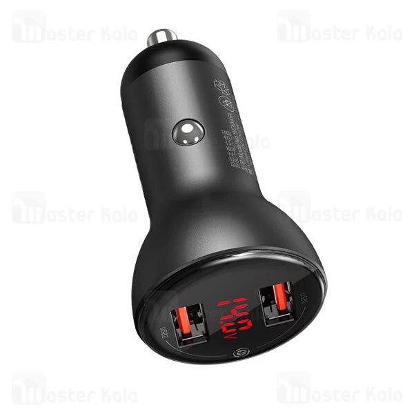 شارژر فندکی سوپر شارژ بیسوس Baseus Digital Dual Quick Charger 45W TZCCBX-B0G همراه کابل