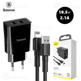 شارژر دیواری بیسوس Baseus Speed Mini Dual U 10.5W Charging Set TZCCFS-R01 با کابل لایتنینگ