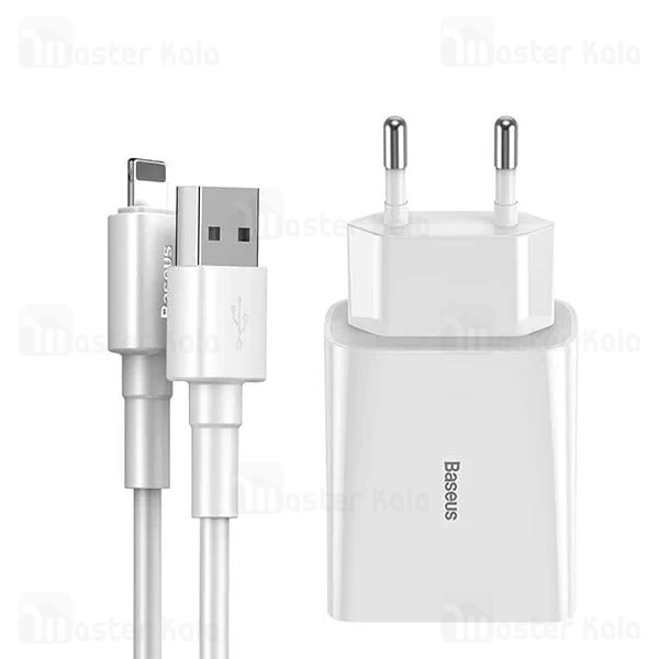 شارژر دیواری بیسوس Baseus Speed Mini Dual U 10.5W Charging Set TZCCFS-R01 با کابل لایتنینگ
