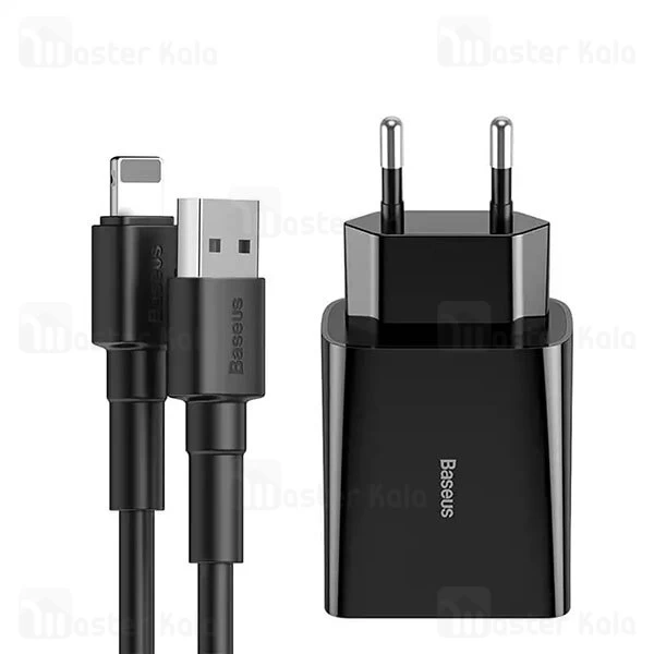 شارژر دیواری بیسوس Baseus Speed Mini Dual U 10.5W Charging Set TZCCFS-R01 با کابل لایتنینگ
