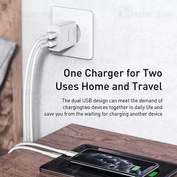 شارژر دیواری بیسوس Baseus Speed Mini Dual U 10.5W Charging Set TZCCFS-R01 با کابل لایتنینگ