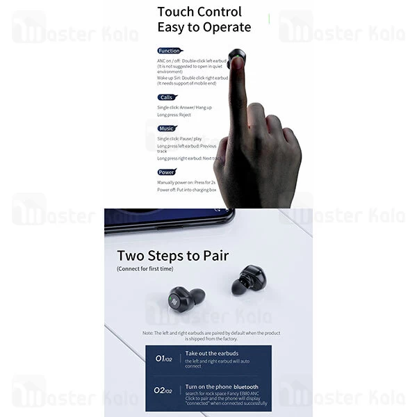 هندزفری بلوتوث دوگوش راک اسپیس Rockspace EB80 TWS Earphone دارای ANC