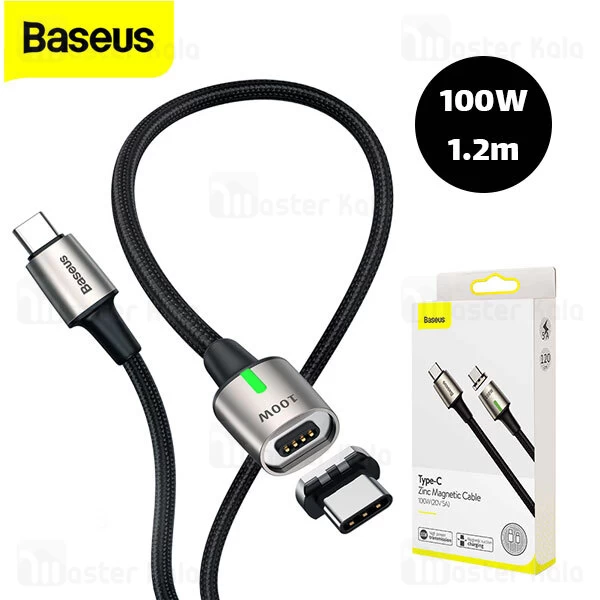 کابل مگنتی تایپ سی به تایپ سی بیسوس Baseus Zinc Magnetic CATXC-K01 طول 1.2 متر توان 100 وات