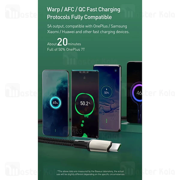 کابل Type C سوپرشارژ بیسوس Baseus Cafule CATKLF-VB01 QC VOOC Charge توان 30 وات به طول 2 متر