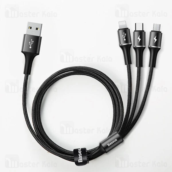 کابل سه سر بیسوس Baseus Halo 3 in 1 2.4A Fast Charge Data Cable CAMLT-FA01 توان 2.4 آمپر طول 1.2 متر