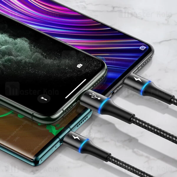 کابل سه سر بیسوس Baseus Halo 3 in 1 2.4A Fast Charge Data Cable CAMLT-FA01 توان 2.4 آمپر طول 1.2 متر