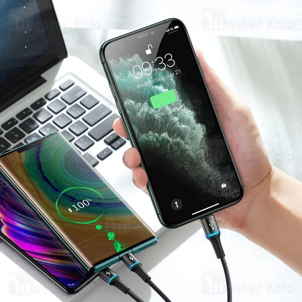کابل سه سر بیسوس Baseus Halo 3 in 1 2.4A Fast Charge Data Cable CAMLT-FA01 توان 2.4 آمپر طول 1.2 متر
