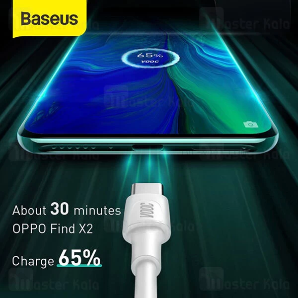 کابل Type C سوپرشارژ بیسوس Baseus White CATSW-F01 VOOC Charge توان 5 آمپر به طول 1 متر