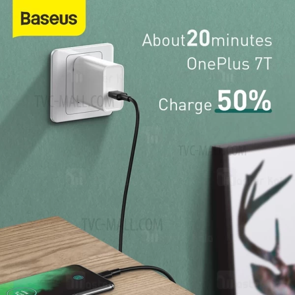 کابل Type C سوپرشارژ بیسوس Baseus White CATSW-F01 VOOC Charge توان 5 آمپر به طول 1 متر