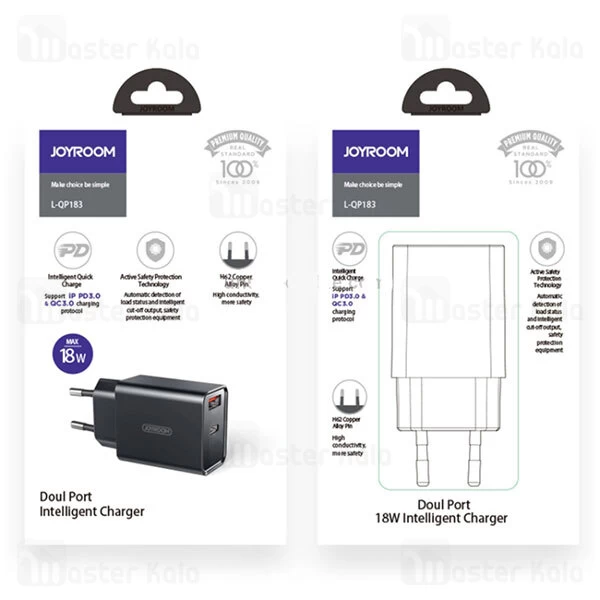 شارژر دیواری جویروم Joyroom L-QP183 Series QC PD Dual Port Fast Charger توان 18 وات