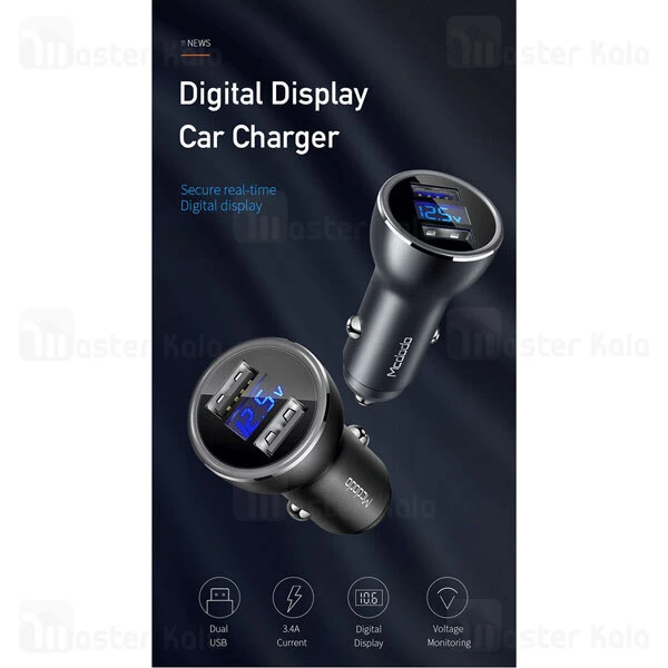 شارژر فندکی Mcdodo CC-6741 Dual USB Output Digital Display Car Charger 17W