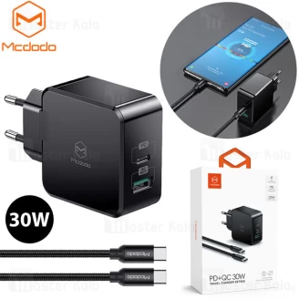 شارژر دیواری فست شارژ Mcdodo CH-6923 QC3.0 + PD3.0 EU توان 30 وات با کابل Type-C به Type-C