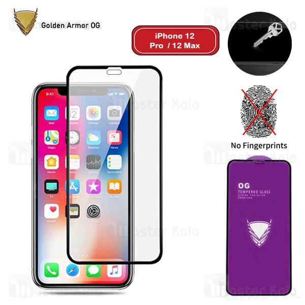 گلس تمام صفحه Apple iPhone 12 Pro / 12 OG Gold Armor Purple 2.5D Full Screen Protector