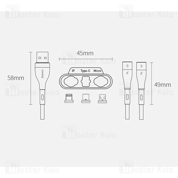 کابل سه سر Baseus Zinc Magnetic MLC CA1T3-BG1 5A 1m 3 in 1 Cable