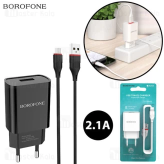 شارژر دیواری بروفون Borofone BA20A Single Port Charger 2.1A همراه کابل