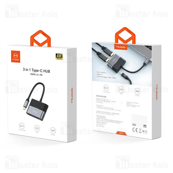 کابل تبدیل Type-C به HDMI و Type-C مک دودو Mcdodo USB-C to 2x HDMI and USB-C PD HU-739