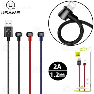 کابل لایتنینگ یوسمز USAMS U13 SJ254 Right-Angle دارای قطع کن خودکار و طول 1.2 متر توان 2 آمپر