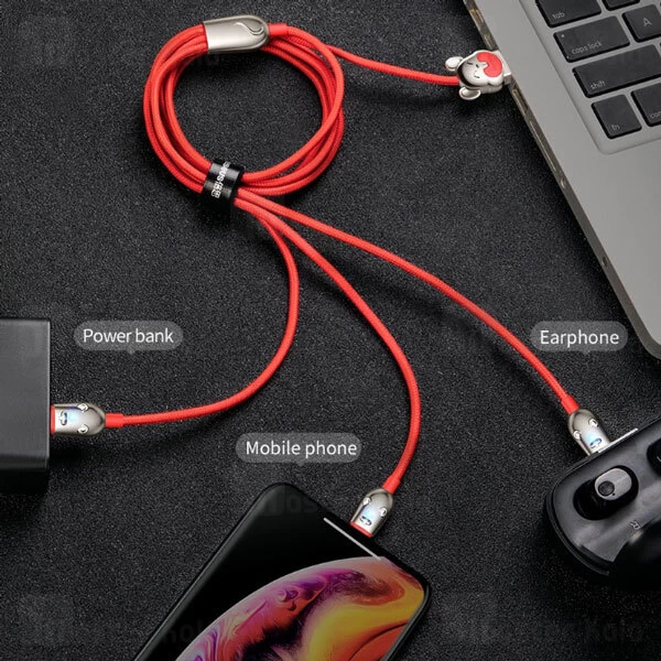 کابل سه کاره Baseus CAMLT-MU01 3-in-1 USB Cable of Three Mouse 3.5A 1.2m