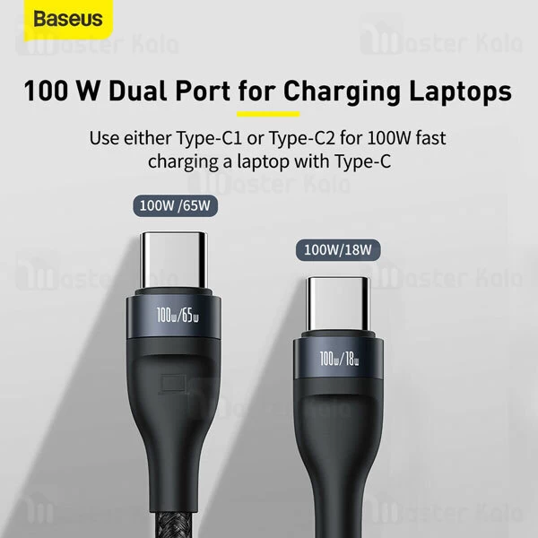 کابل دو کاره تایپ سی به تایپ سی Baseus Flash Series CA1T2-C01 Type C To Type C 1.5m 100W