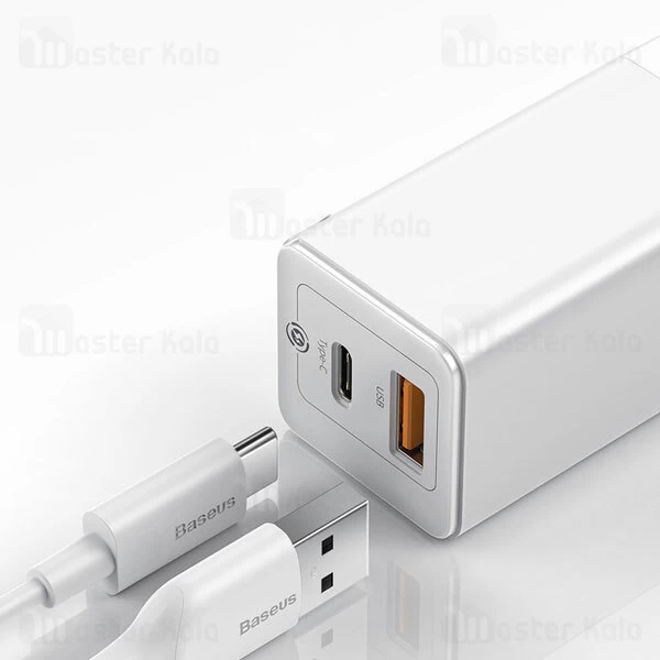 شارژر دیواری فست شارژ بیسوس Baseus GaN2 Quick Charger Dual Port CCGAN-Q01 45W توان 45 وات با کابل