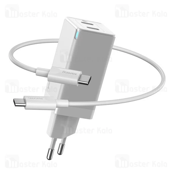 شارژر دیواری فست شارژ بیسوس Baseus GaN2 Quick Charger Dual TYPE-C CCGAN-M01 45W توان 45 وات با کابل