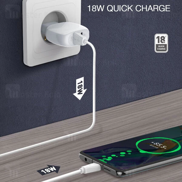 شارژر دیواری فست شارژ الدینیو LDNIO A2313C Fast Travel Charger PD QC3.0 18W توان 18 وات همراه کابل