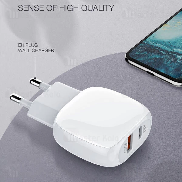 شارژر دیواری فست شارژ الدینیو LDNIO A2313C Fast Travel Charger PD QC3.0 18W توان 18 وات همراه کابل