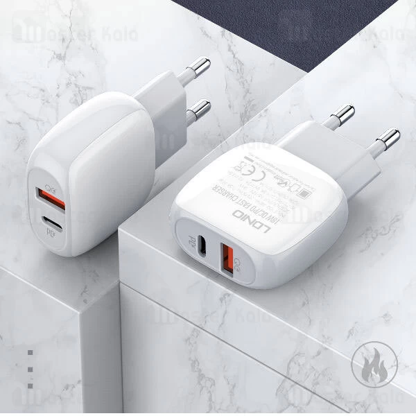 شارژر دیواری فست شارژ الدینیو LDNIO A2313C Fast Travel Charger PD QC3.0 18W توان 18 وات همراه کابل