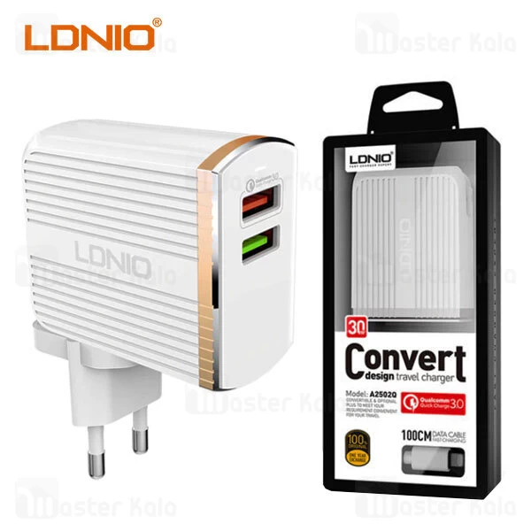 شارژر دیواری فست شارژ الدینیو LDNIO A2502Q Convert Design Travel Charger QC3.0 30W توان 30 وات