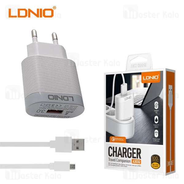 شارژر دیواری فست شارژ الدینیو LDNIO A303Q Travel Companion QC3.0 Fast Charger 18W توان 18 وات
