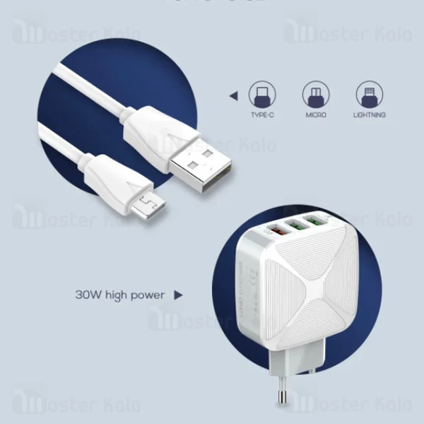 شارژر دیواری فست شارژ الدینیو LDNIO A3310Q Auto-ID Fast Charger 30W توان 30 وات