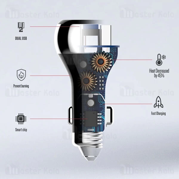 شارژر فندکی فست شارژ الدینیو LDNIO C2 LED Display Fast Car Charger 36W توان 36 وات همراه با کابل