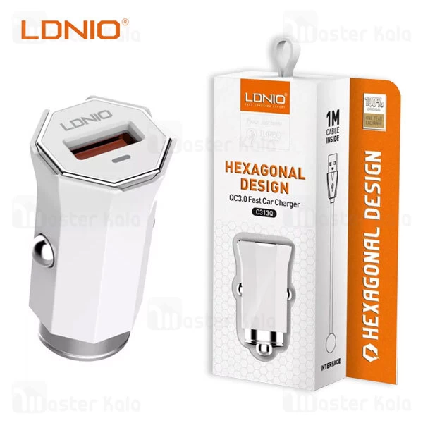 شارژر فندکی فست شارژ الدینیو LDNIO C313Q Fast Car Charger QC3.0 18W توان 18 وات همراه با کابل