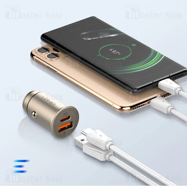شارژر فندکی فست شارژ الدینیو LDNIO C506Q USB-C PD QC4 Fast Car Charger 30W توان 30 وات همراه با کابل