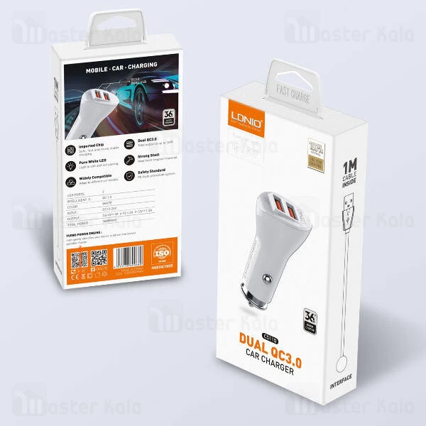 شارژر فندکی فست شارژ الدینیو LDNIO C511Q Dual QC3.0 3A Car Charger 36W توان 36 وات همراه با کابل